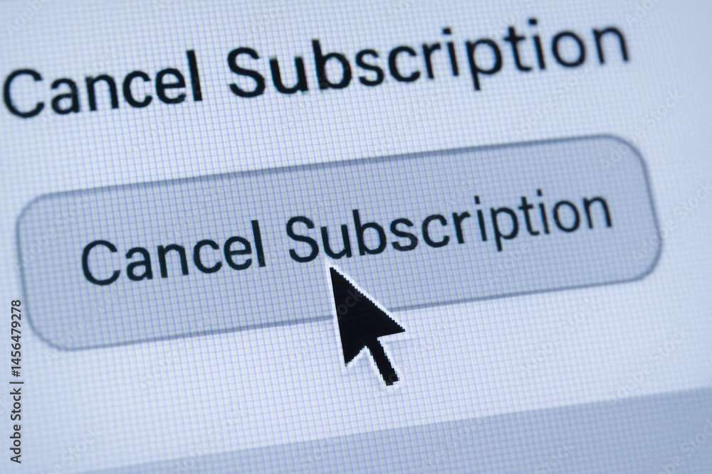Termination concept with cursor clicking on cancel subscription button on digital screen representing end of service agreement