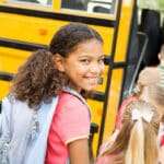 School Bus: Cute Girl Getting On Bus